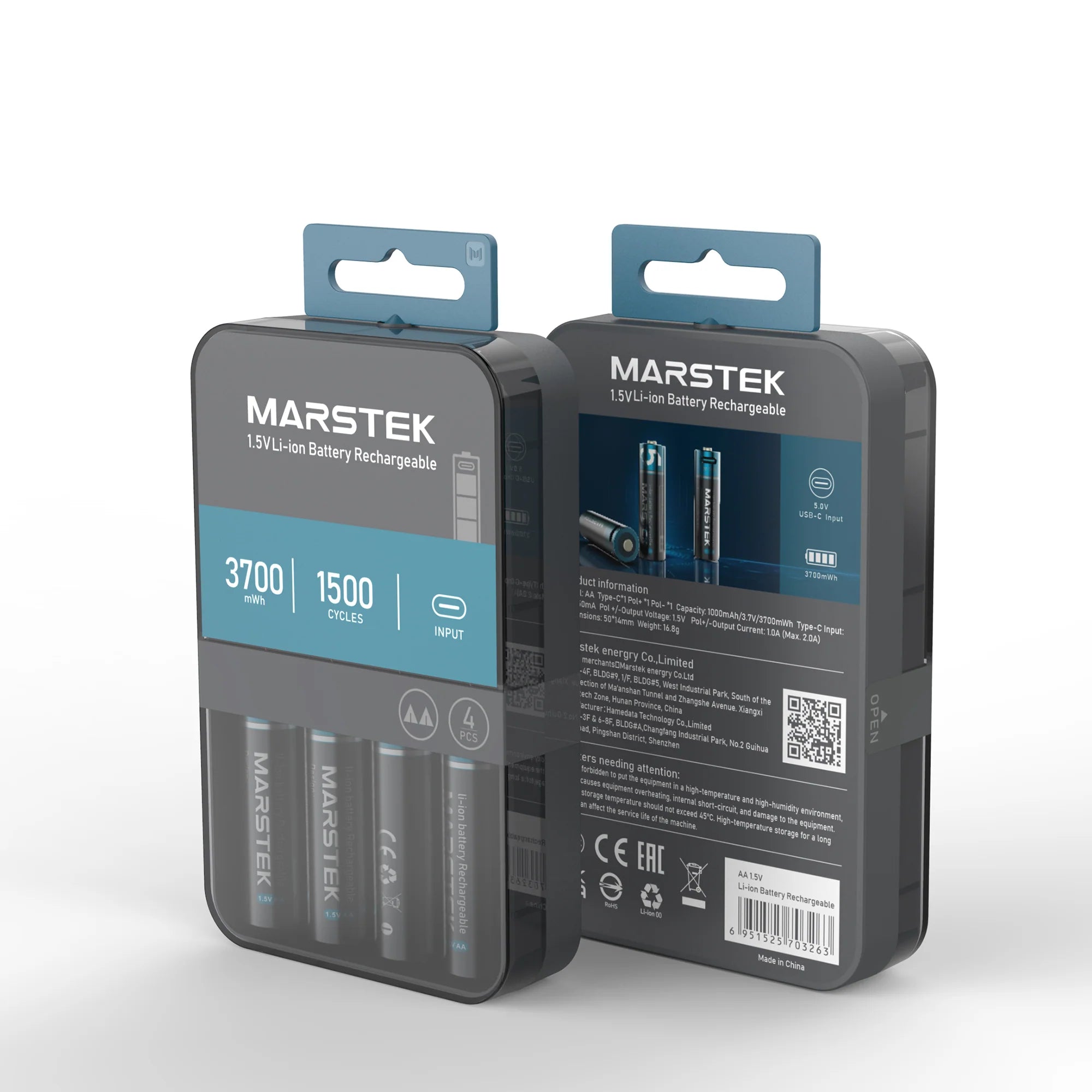 MARSTEK wiederaufladbarer Li-Ion-Akku mit USB-C-Anschluss